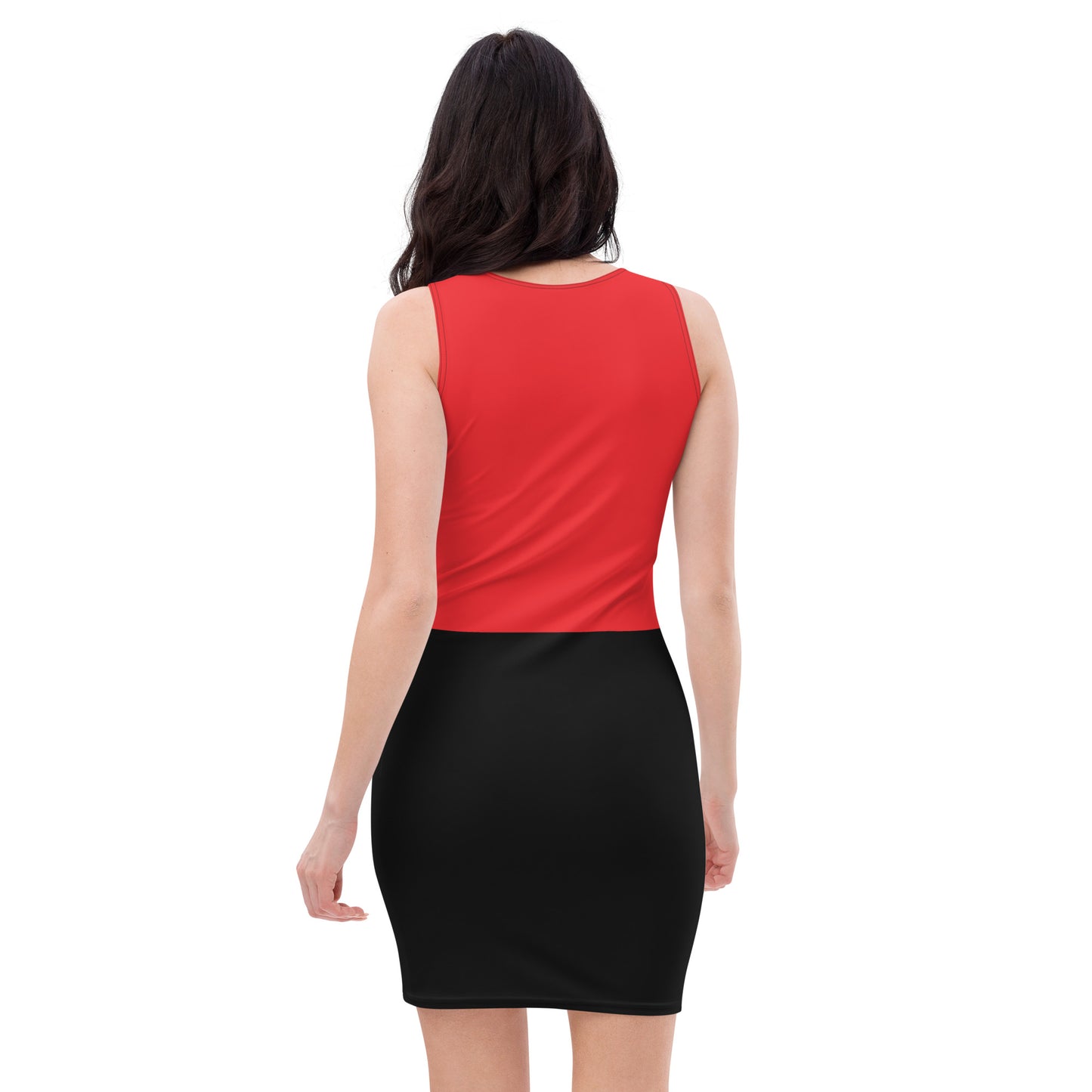 Robot Planet Elegance: Red & Black Silhouette Dress.