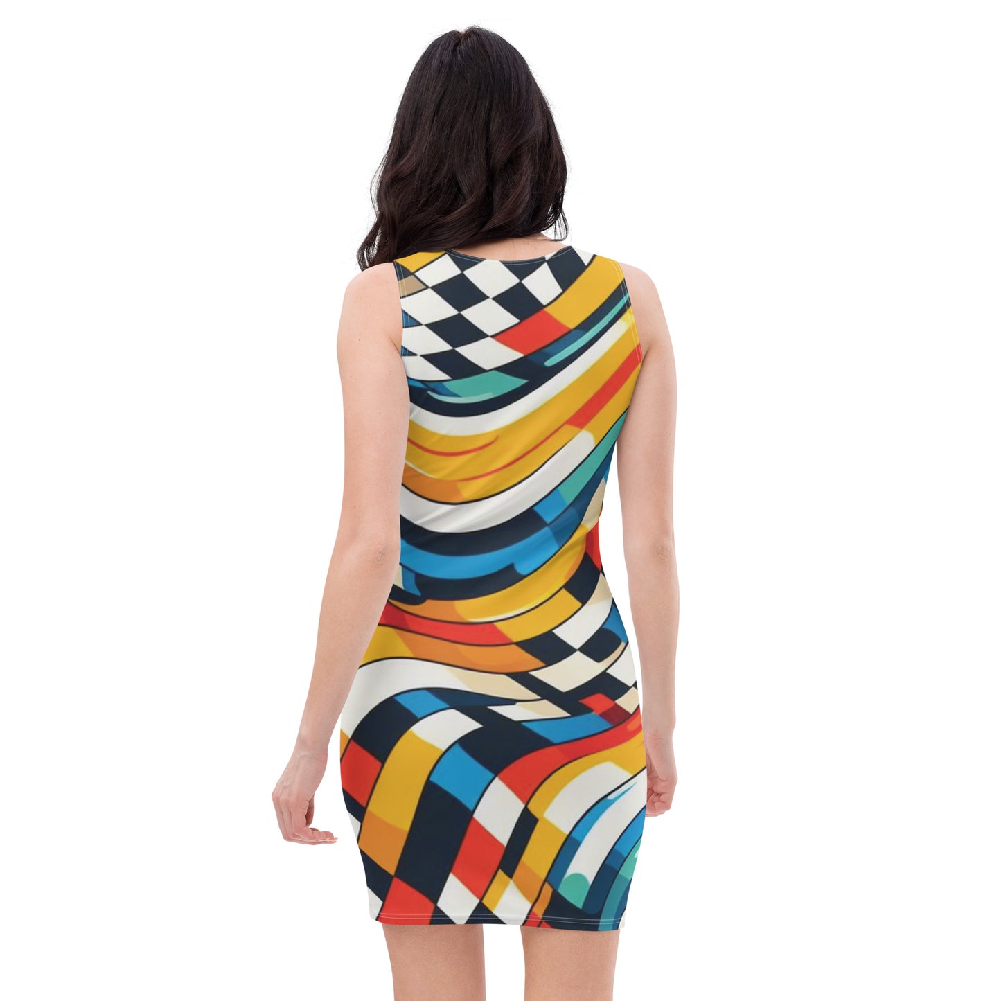 Robot Planet Elegance: Checkered Silhouette Dress.