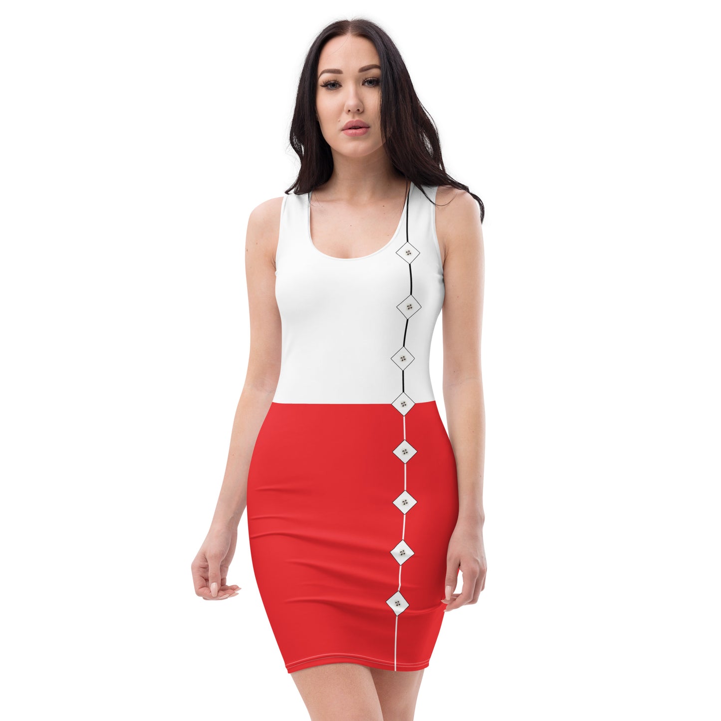 Robot Planet Elegance: Red & White Silhouette Dress.