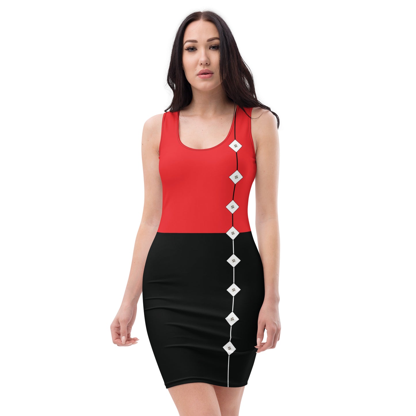 Robot Planet Elegance: Red & Black Silhouette Dress.