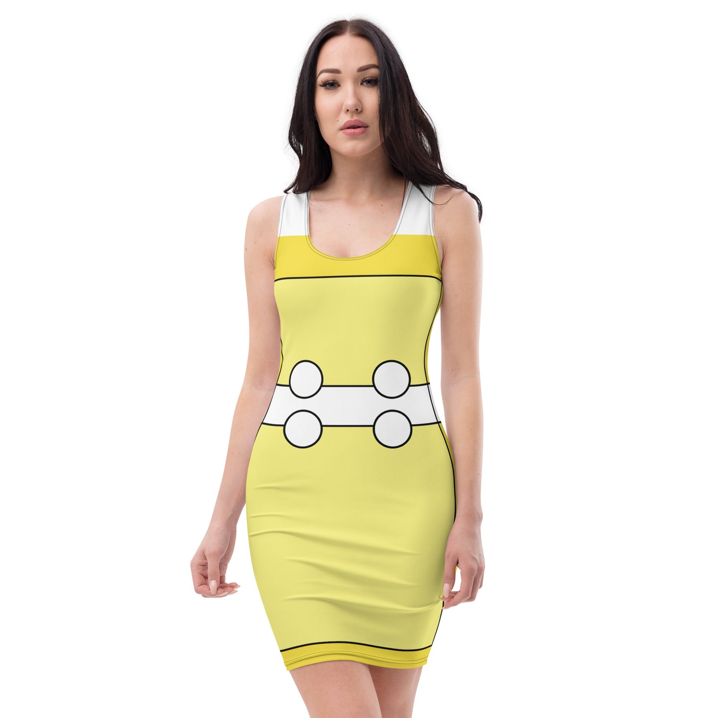 Robot Planet Elegance: Yellow and White Ribbon Silhouette Dress.