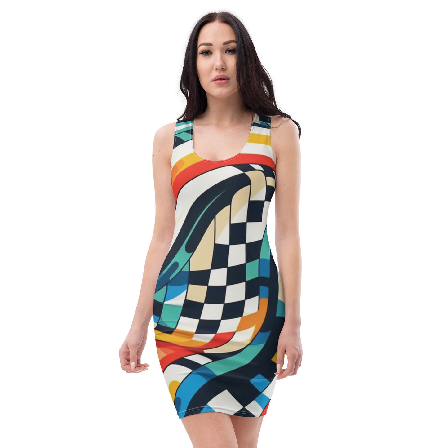 Robot Planet Elegance: Checkered Silhouette Dress.