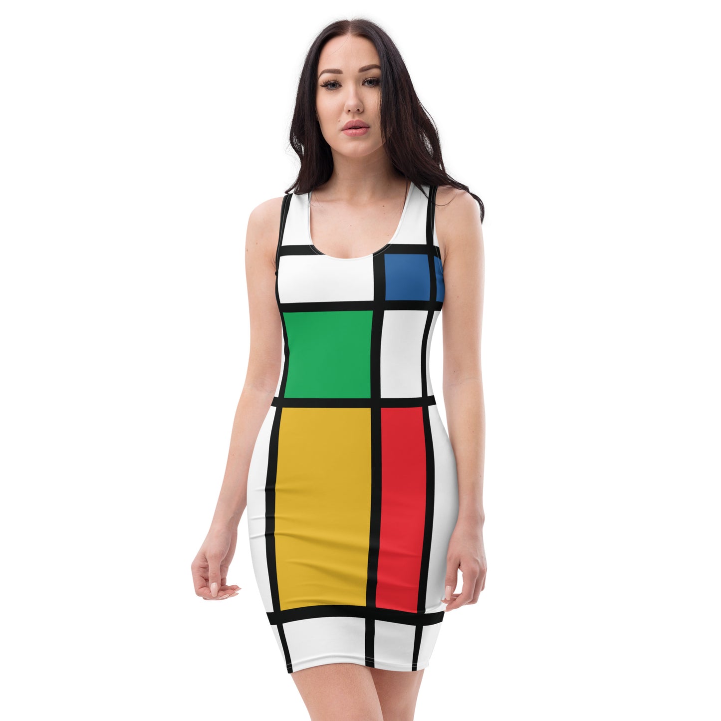 Robot Planet Elegance: 1960s Artistic Silhouette Dress.