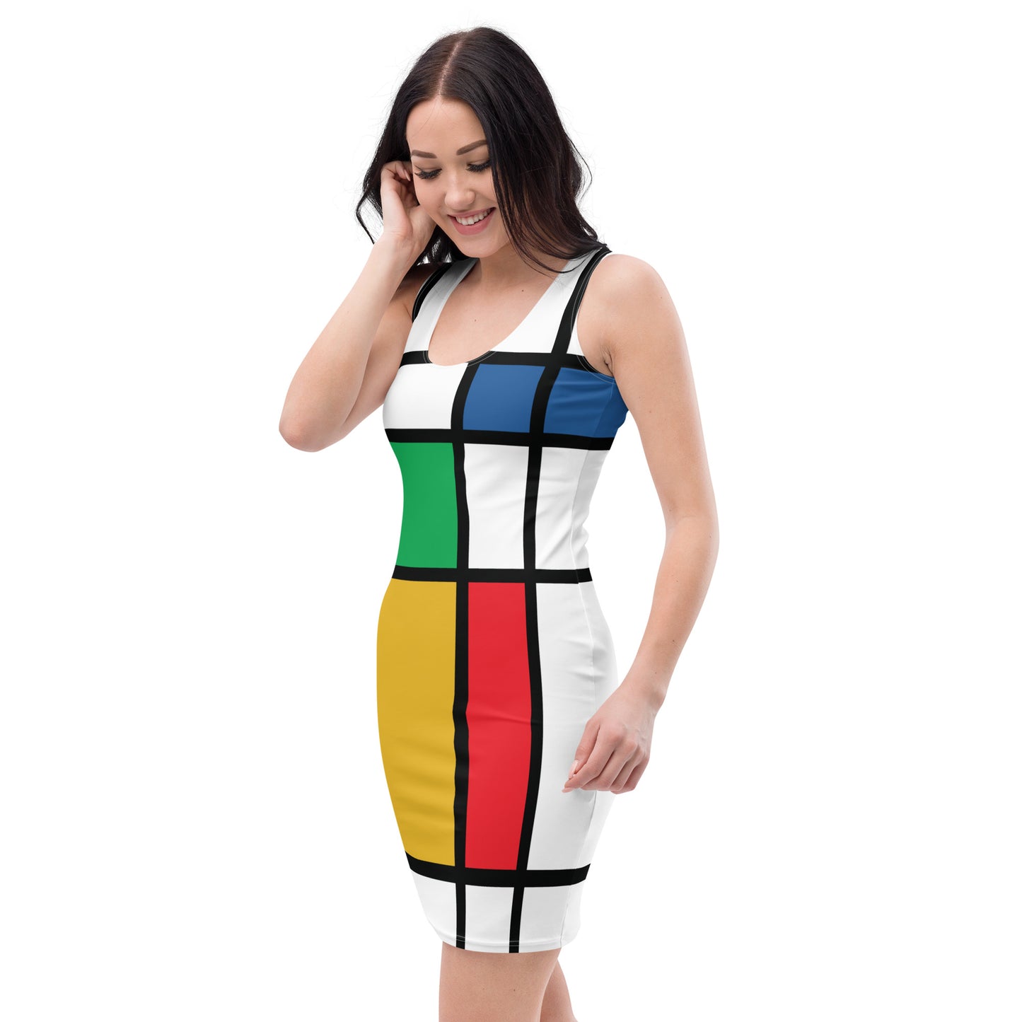 Robot Planet Elegance: 1960s Artistic Silhouette Dress.