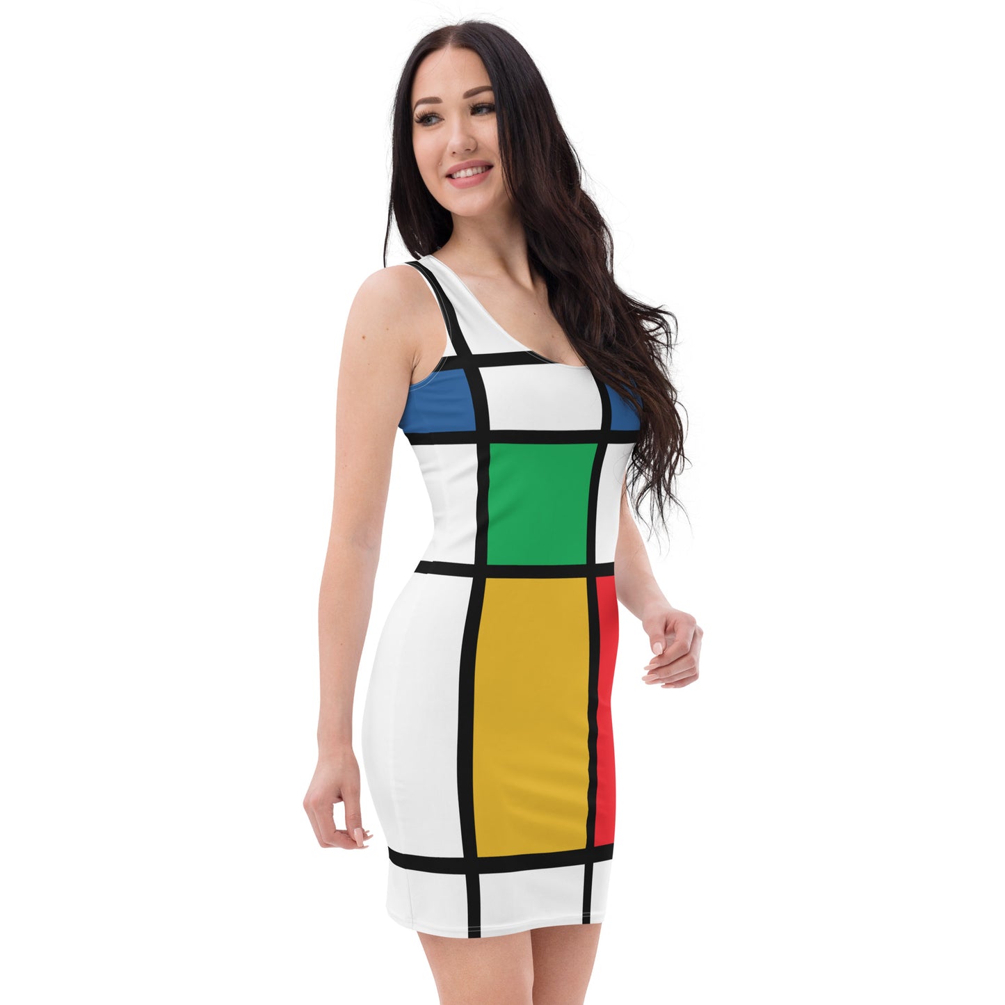 Robot Planet Elegance: 1960s Artistic Silhouette Dress.